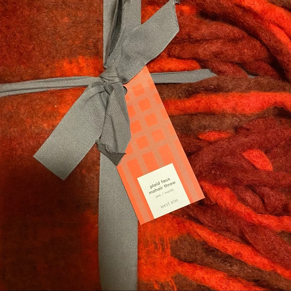 NWT red plaid faux mohair throw